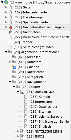 Position der Seiten zu leichte Sprache im Typo3-Seitenbaum des Bckends